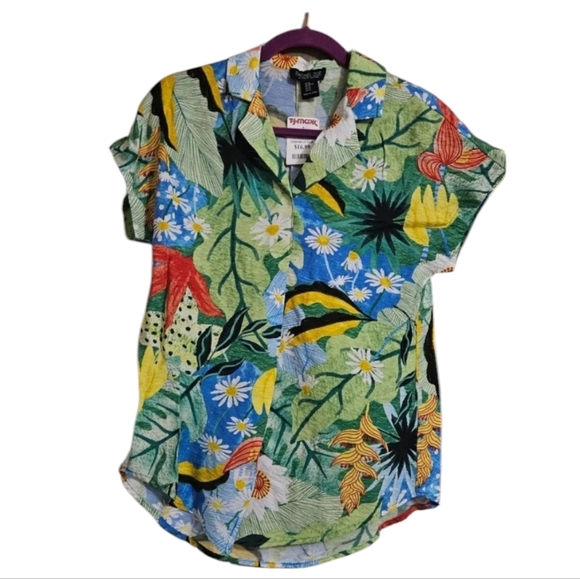 Rachel Zoe Tropical print button up short sleeve. Size XS NWT - Picture 1 of 6